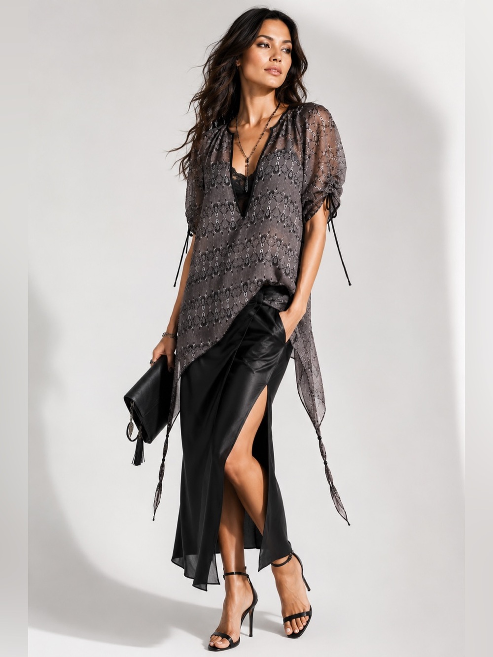 Thomas Wylde 100% Silk Spider Print Tunic Top XS Fits S/M Asymmetrical Hem Goth